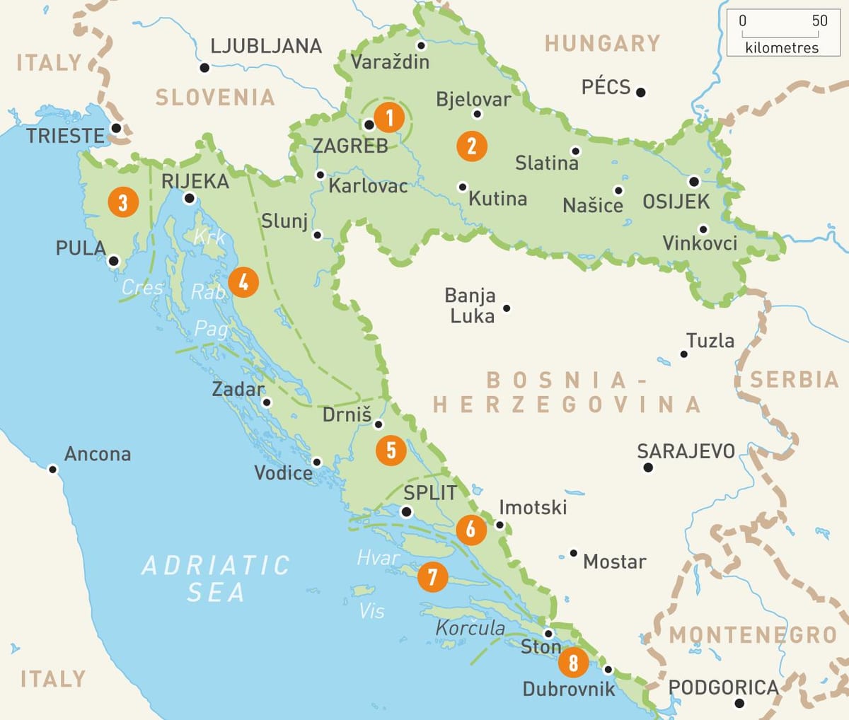 карта на хрватска и острови
