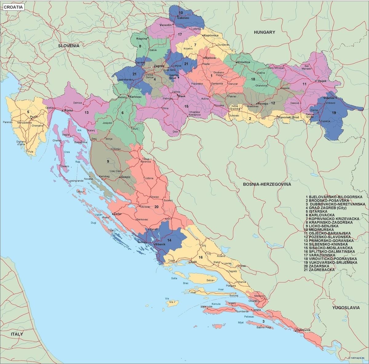 карта на хрватска политички 