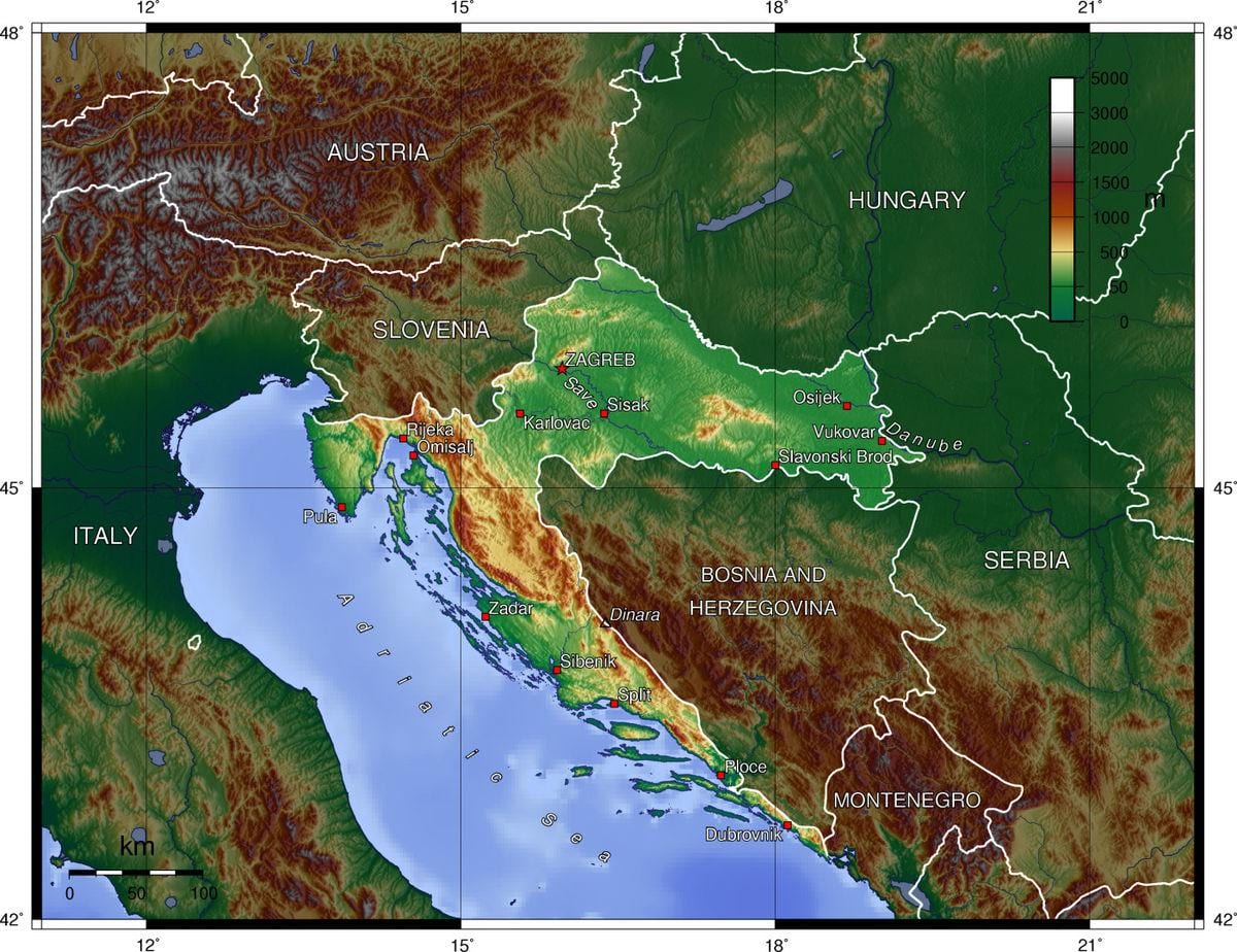 карта на хрватска топографски 