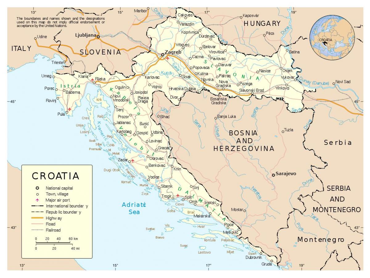 карта на хрватска со градови
