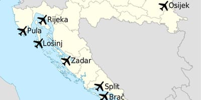 Карта на хрватска покажуваат аеродроми