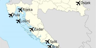 Карта на хрватска покажуваат аеродроми